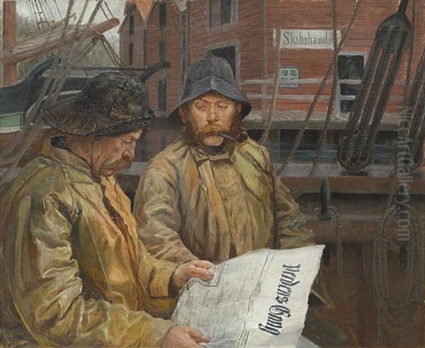 To Sjomenn Leser Verdens Gang Oil Painting by Christian Krohg