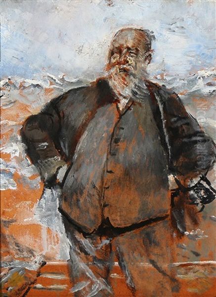 The Artist's Self-portrait On A Windy Day Near The Sea Oil Painting by Christian Krohg