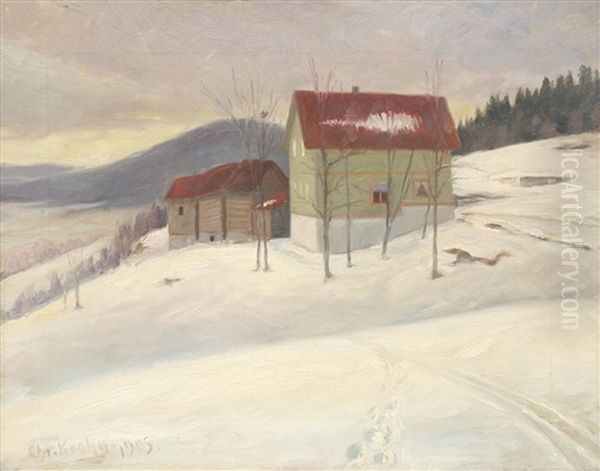 Vinterlandskap Med Hus Oil Painting by Christian Krohg