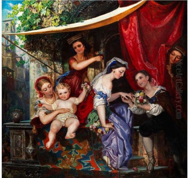 Italienische Verlobung Auf Dembalkon Oil Painting by Carl Ludwig Friedrich Becker