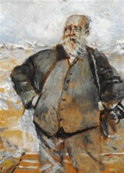 Self-portrait On A Windy Day Near The Sea Oil Painting by Christian Krohg