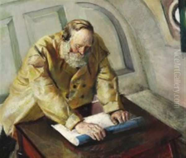 Reading The Chart Oil Painting by Christian Krohg