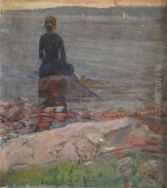 Kvinne Ved Havet Oil Painting by Christian Krohg