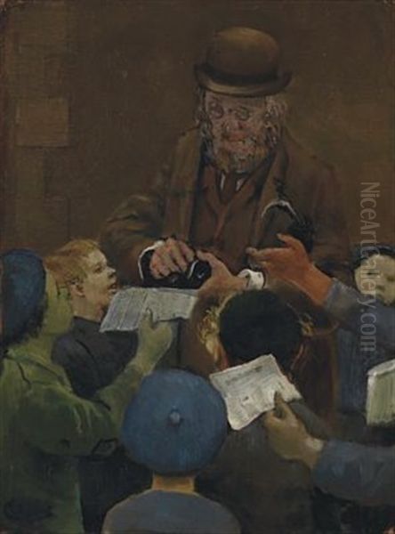 Avisselgere Pa Hjornet Av Grand Oil Painting by Christian Krohg