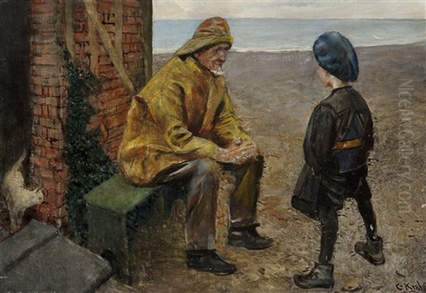 Gode Venner Oil Painting by Christian Krohg