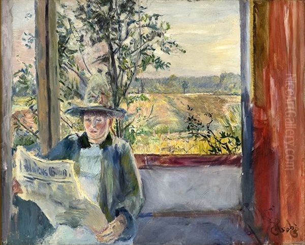 Oda Reads Verdens Gang Oil Painting by Christian Krohg