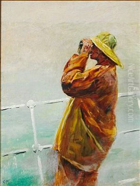 Pa Udkig. Oslo Fjord Oil Painting by Christian Krohg