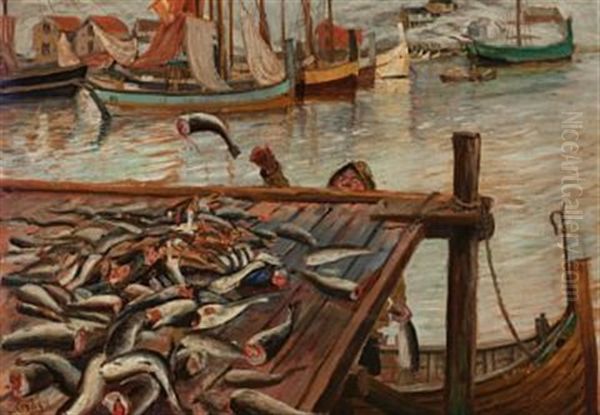 Fersk Fisk Oil Painting by Christian Krohg