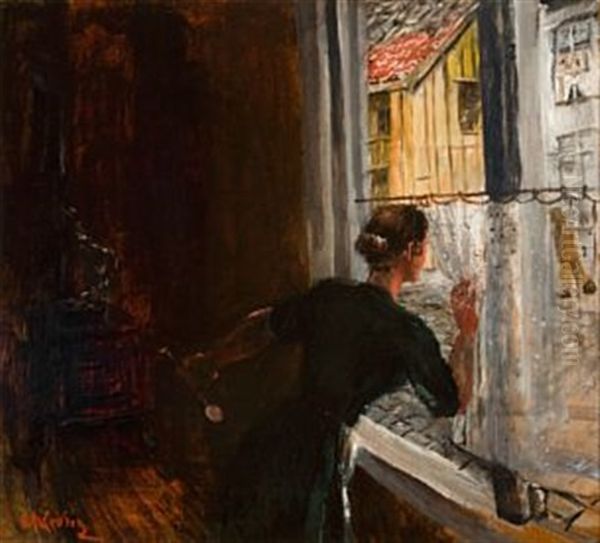 Kvinne Ved Vindu Oil Painting by Christian Krohg