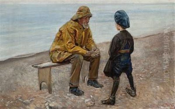 Gode Venner Oil Painting by Christian Krohg