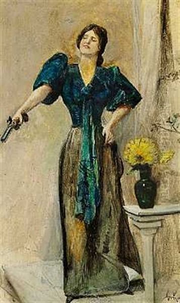 Ella Dybvad Som Fru Hedda Tesman I "hedda Gabler" Oil Painting by Christian Krohg