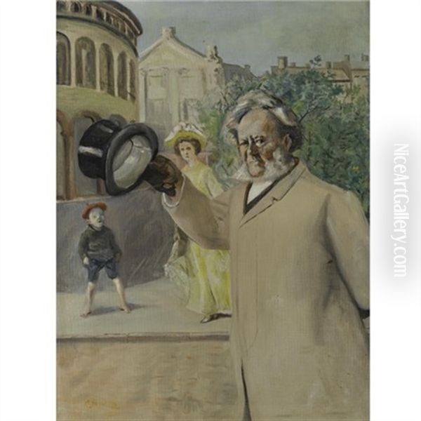 Ibsen Pa Karl Johan Ved Stortinget (ibsen By The Parliament Building On Karl Johan Street) Oil Painting by Christian Krohg