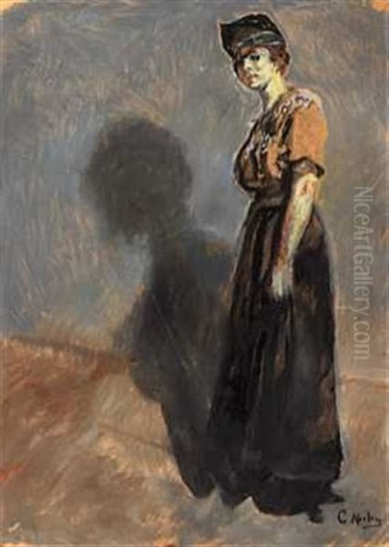 Kvinne Med Hatten Pa Snei Oil Painting by Christian Krohg