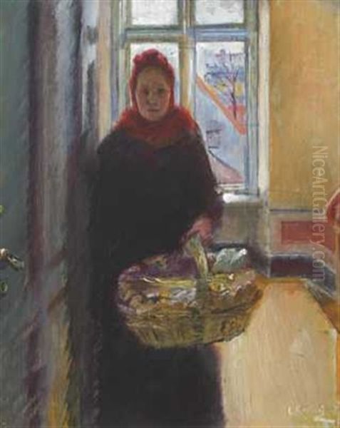 Kvinne Med Kurv Oil Painting by Christian Krohg