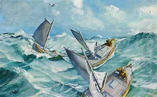 Sejlskibe I Hoj So Oil Painting by Christian Krohg