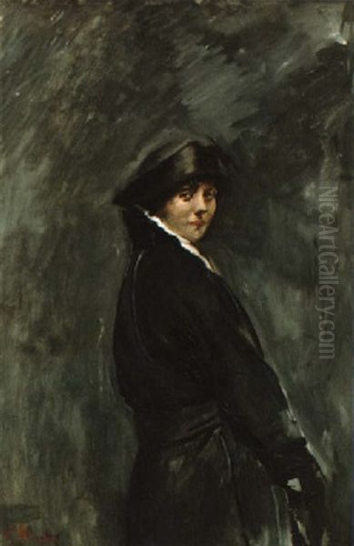 Dame I Sort Oil Painting by Christian Krohg