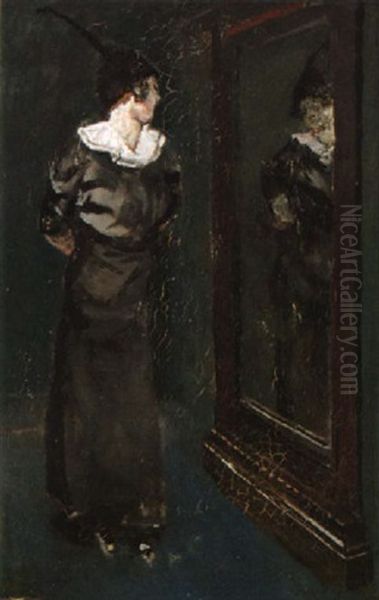 Dame Foran Speil Oil Painting by Christian Krohg