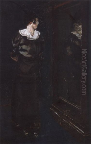 Dame Foran Speil Oil Painting by Christian Krohg