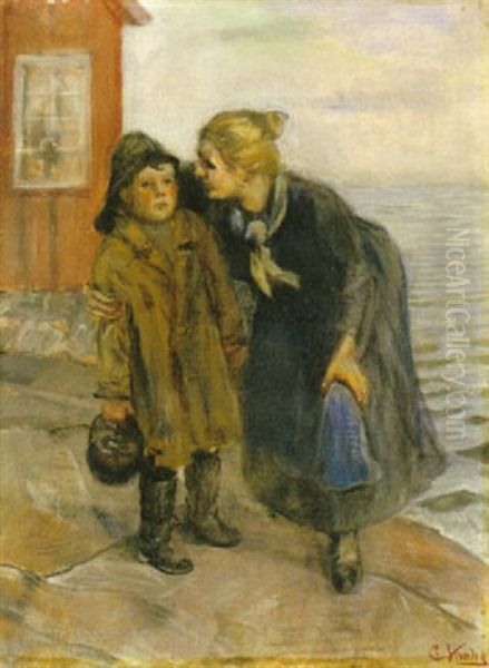 Kvinna Med Fiskarpojke Oil Painting by Christian Krohg