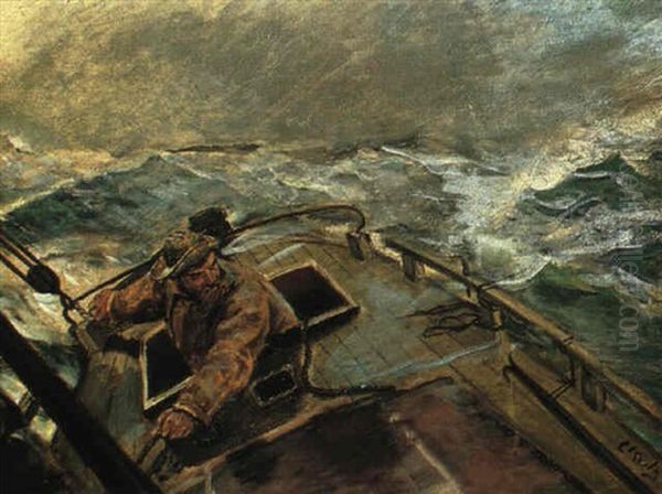 Marine- Sjoman Vid Rodret Oil Painting by Christian Krohg