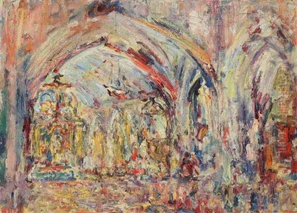 Interieur D'eglise Au Croisic Oil Painting by Paul Kron