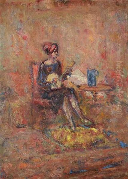 Femme A La Mandoline Oil Painting by Paul Kron