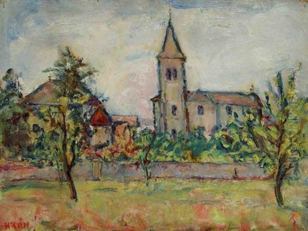 L'eglise Du Village Oil Painting by Paul Kron