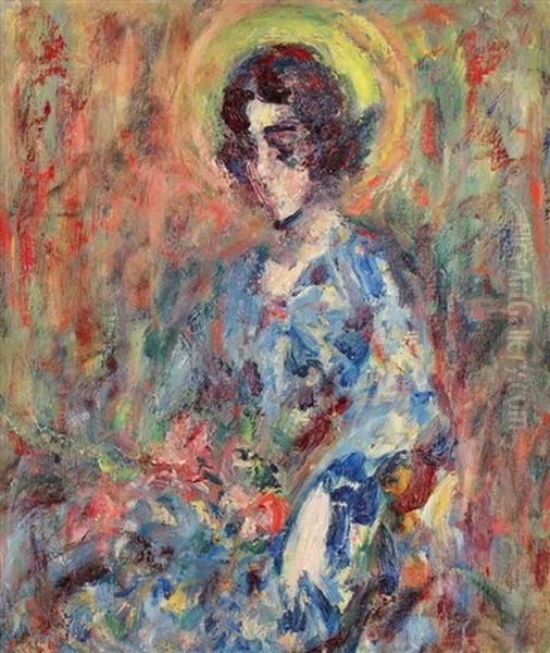 Femme A La Robe Bleue Oil Painting by Paul Kron