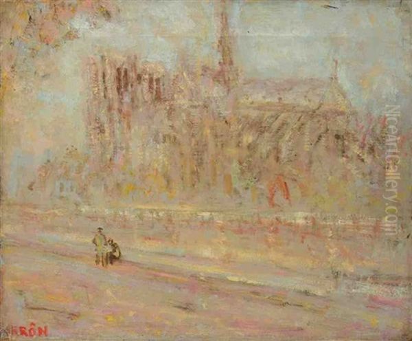 Paris, Notre-dame Vue Du Quai De La Tournelle Oil Painting by Paul Kron