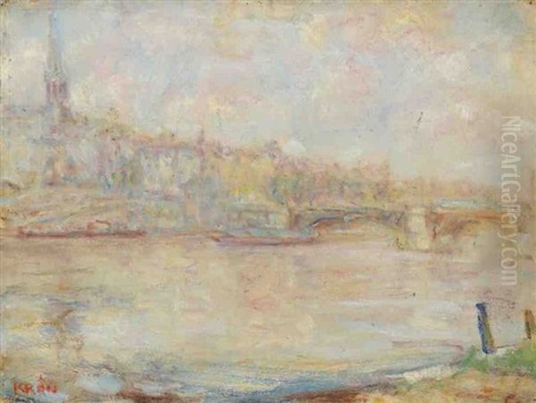 Pont Sur La Seine Oil Painting by Paul Kron