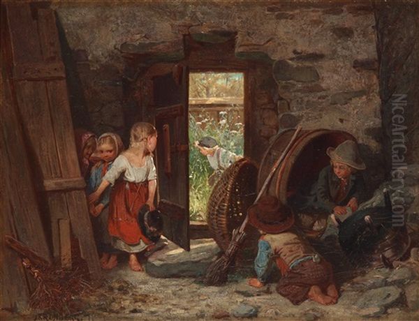 Hide And Seek Oil Painting by Julius Johann Ferdinand Kronberg