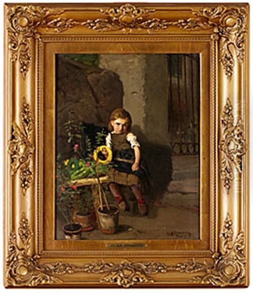 Liten Blomsterforsaljerska Oil Painting by Julius Johann Ferdinand Kronberg