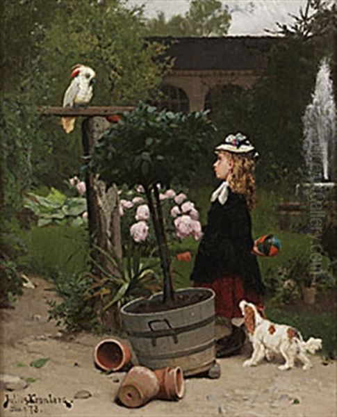 Flicka Och Kakadua Oil Painting by Julius Johann Ferdinand Kronberg