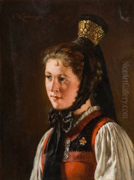 Frau In Tracht Oil Painting by Carl Kronberger