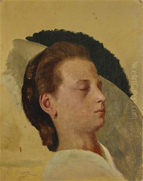 Sleeping Woman - Young Man With Moustache Oil Painting by Carl Kronberger