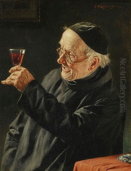 Monch Mit Einem Glas Rotwein Oil Painting by Carl Kronberger