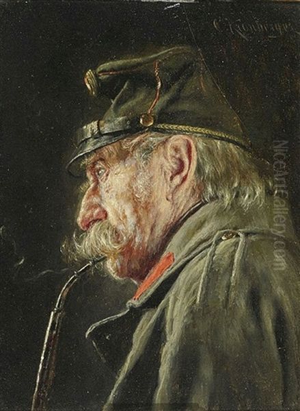 Pfeife Rauchender Veteran Oil Painting by Carl Kronberger