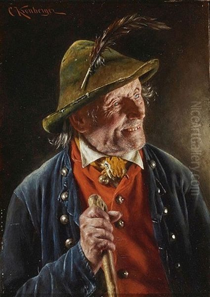 Bauer Mit Spazierstock Und Feder Geschmucktem Lodenhut Oil Painting by Carl Kronberger