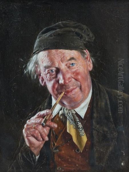 Portrait Of Man With Cigar Oil Painting by Carl Kronberger