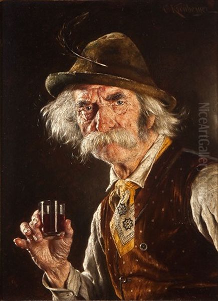 Portrait Of A Man Holding A Glass Of Wine Oil Painting by Carl Kronberger