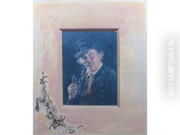 Portrait Of A Man Wearing A Hat And Smoking A Pipe Oil Painting by Carl Kronberger