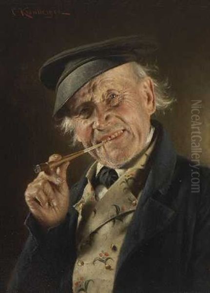 Rauchender Bauer Oil Painting by Carl Kronberger