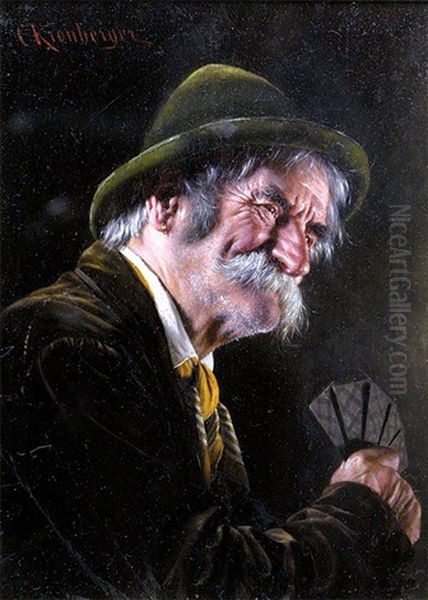 Portrait Of A Card Player Oil Painting by Carl Kronberger