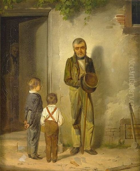 Zwei Knaben Begaffen Einen Bettler Oil Painting by Carl Kronberger