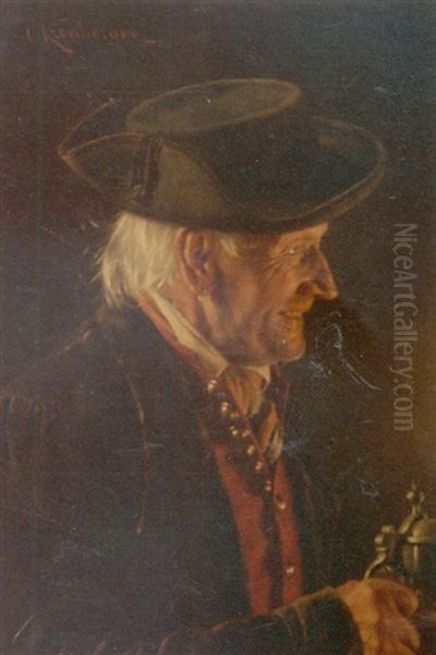 Portrait Of A Rustic Elderly Man Oil Painting by Carl Kronberger