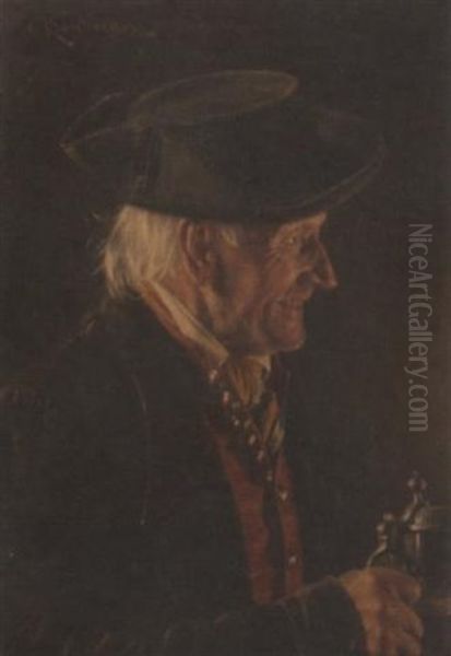 Portrait Of A Rustic Elderly Man Oil Painting by Carl Kronberger