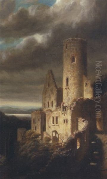 Burgruine Bei Aufziehendem Gewitter Oil Painting by Carl Kronberger