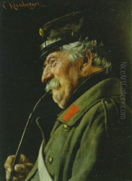 Alter Soldat In Uniform, Genusslich Seine Pfeife Rauchend Oil Painting by Carl Kronberger