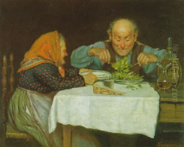 Altes Bauernpaar Bei Der Mahlzeit Am Tisch Oil Painting by Carl Kronberger