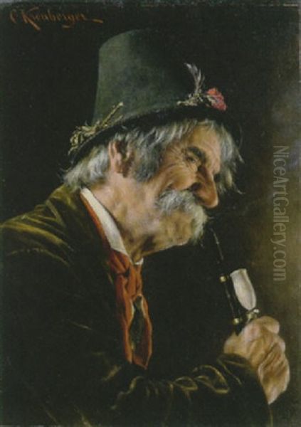 Frohlicher Pfeifenraucher Mit Filzhut Oil Painting by Carl Kronberger